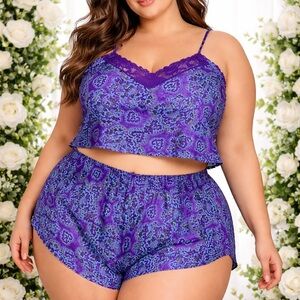 Women's Purple Lace Trim Sleepwear Set